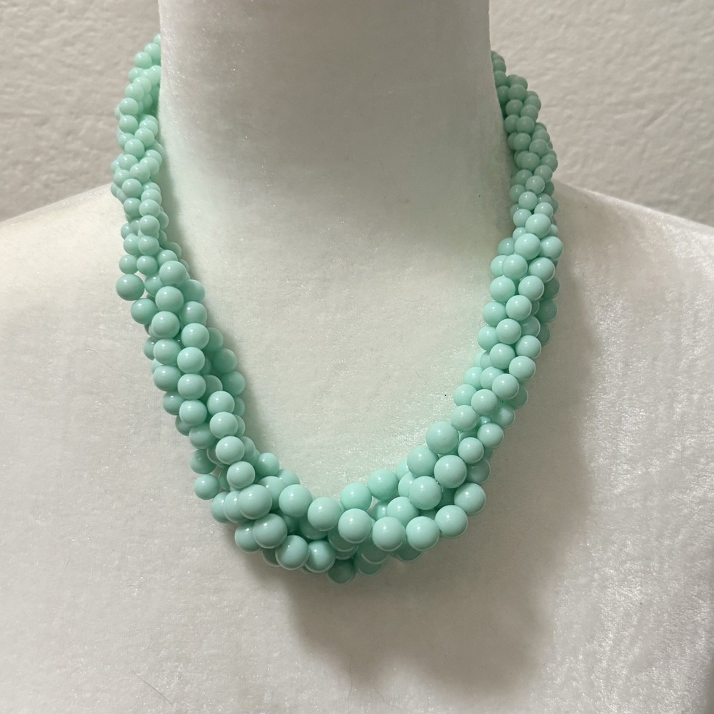 Fashion Jewelry Necklace Baby Blue 6 Strand Twisted Multi Size Beaded 17"